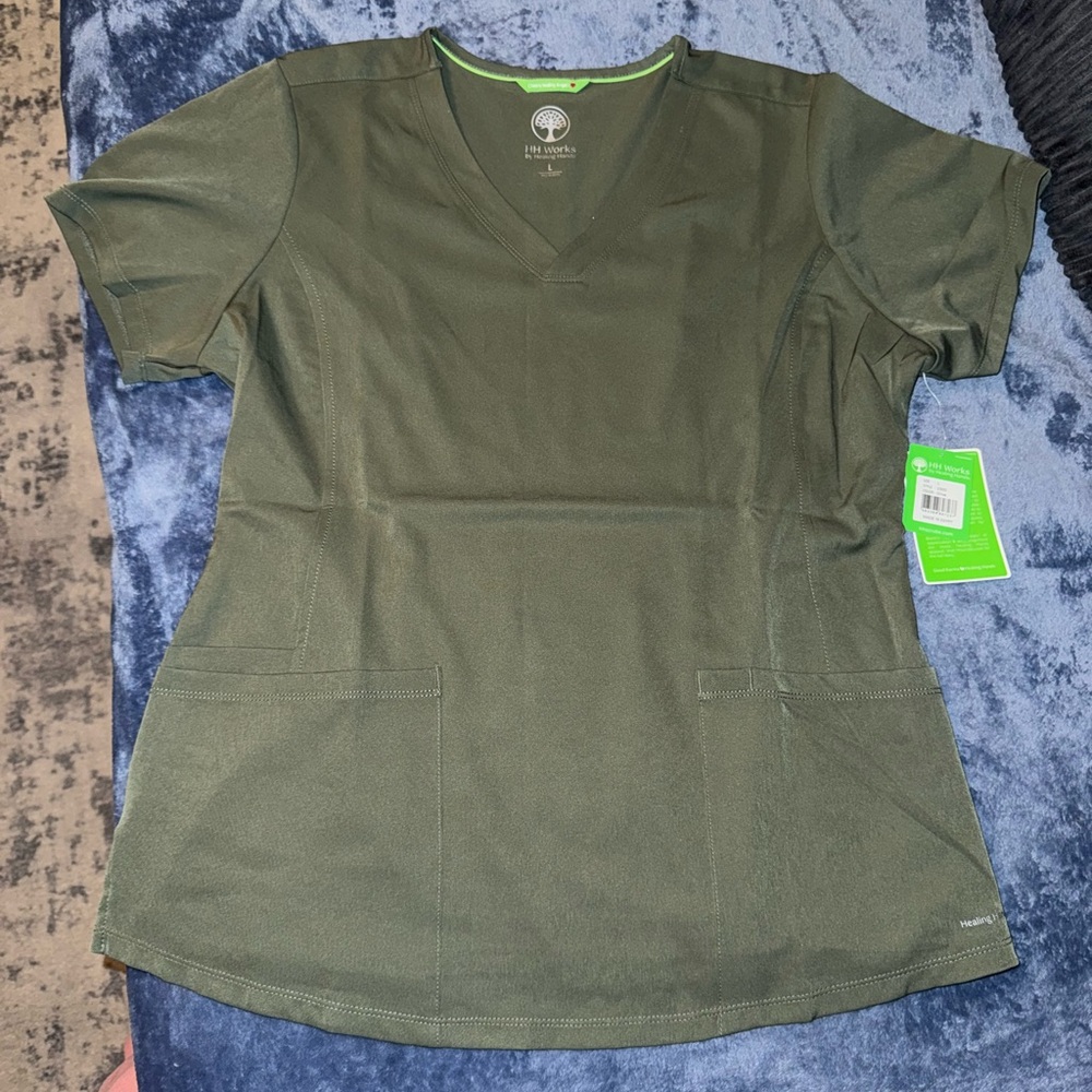 Healing Hands Olive Green Women's Short Sleeve Top